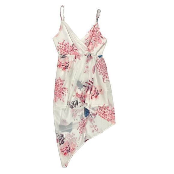Yoins Dress Womens Size Small White Pink Floral Front Slit Speghetti Straps NWT - Picture 2 of 14